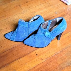 Bellini blue suede heeled booties